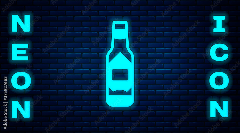 Glowing neon Tabasco sauce icon isolated on brick wall background. Chili cayenne spicy pepper sauce. Vector. Glowing neon Tabasco sauce icon isolated on brick wall background. Chili cayenne spicy pepper sauce. Vector.