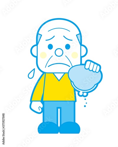 空の財布と落ち込む高齢男性 シンプルカラー