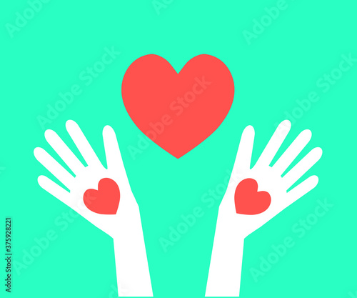 Hands and heart on the background. Symbol. Vector illustration.