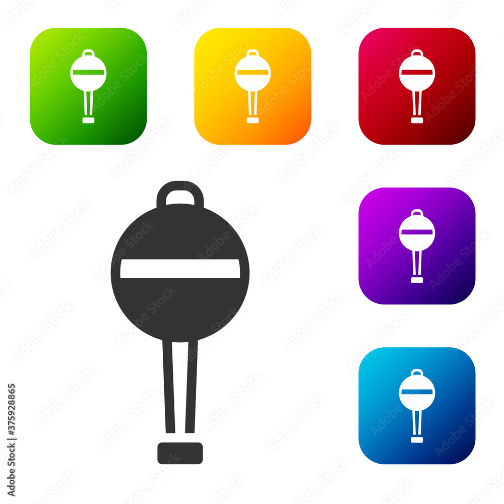 Black Rattle baby toy icon isolated on white background. Beanbag sign. Set icons in color square buttons. Vector.