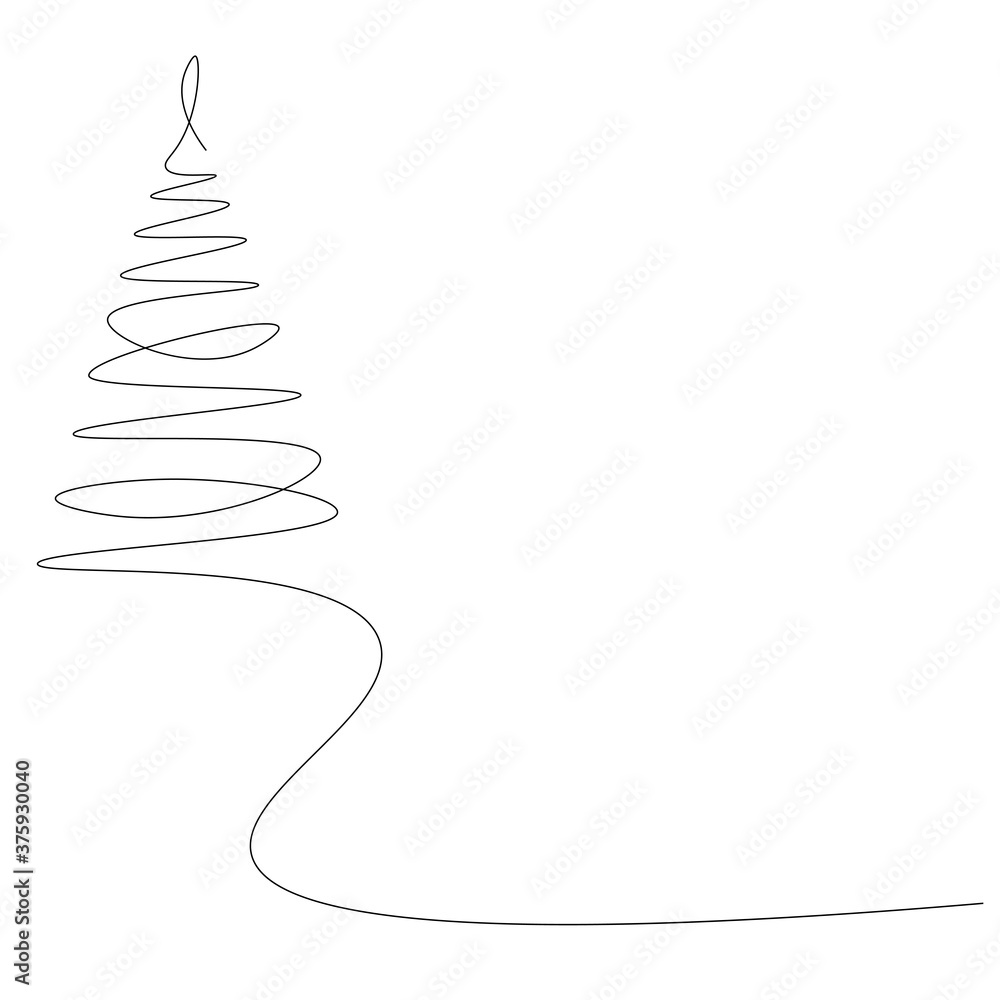 Christmas tree silhouette line drawing, vector illustration Christmas tree silhouette line drawing, vector illustration
