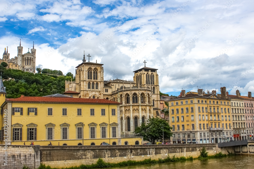 Lyon, France August 3, 2019: Saint Jean Cathedral in Lyon, France