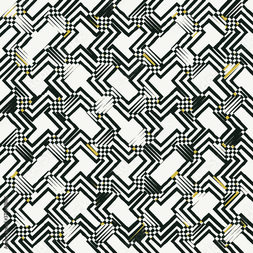 Abstract geometric seamless pattern. Black and white vector background. Simple ornament with rhombuses, diamond shapes, mesh, grid. Elegant monochrome graphic texture. Repeat design for decor, fabric