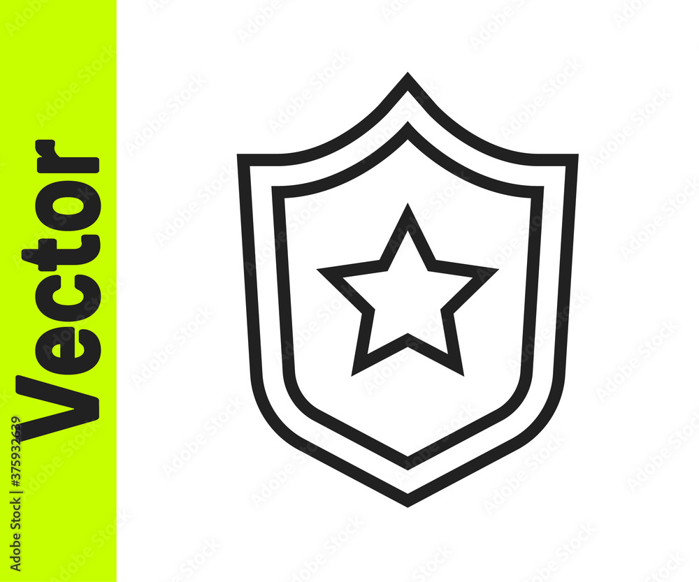 Black line Police badge icon isolated on white background. Sheriff badge sign. Shield with star symbol. Vector. Black line Police badge icon isolated on white background. Sheriff badge sign. Shield with star symbol. Vector.