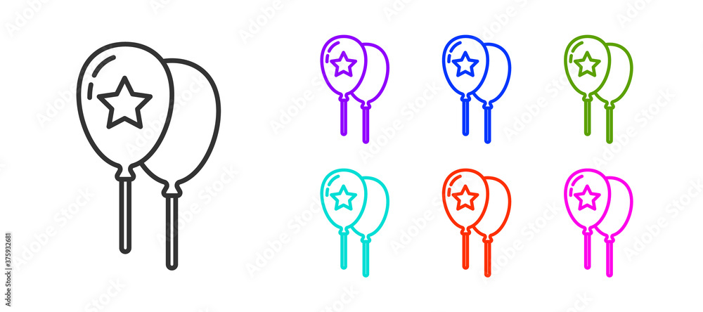 Black line Balloons with ribbon icon isolated on white background. Happy Easter. Set icons colorful. Vector. Black line Balloons with ribbon icon isolated on white background. Happy Easter. Set icons colorful. Vector.