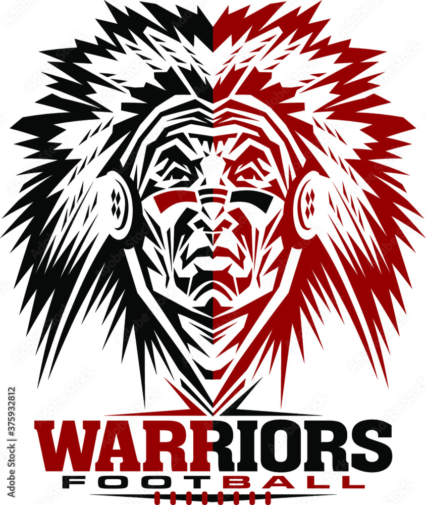warriors football team design with mascot and laces for school, college ...