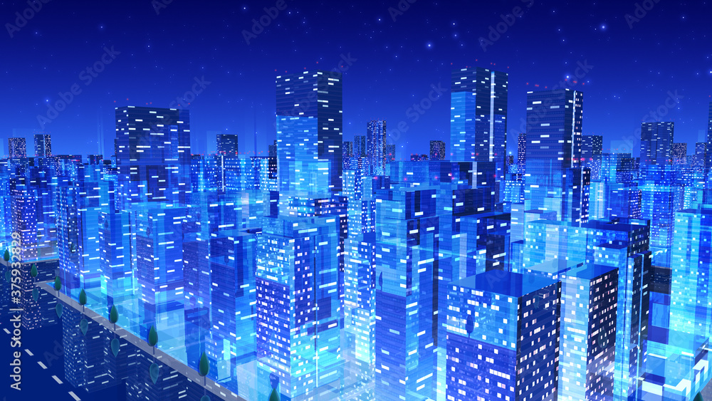 Obraz premium City night Building Simple Modern Skyscraper business 3D illustration background.