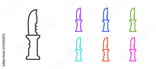 Black line Military knife icon isolated on white background. Set icons colorful. Vector.