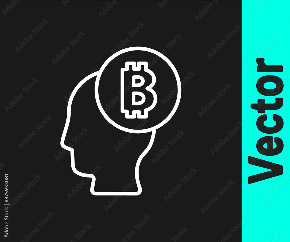White line Bitcoin think icon isolated on black background. Cryptocurrency head. Blockchain technology, digital money market, cryptocoin wallet. Vector. White line Bitcoin think icon isolated on black background. Cryptocurrency head. Blockchain technology, digital money market, cryptocoin wallet. Vector.