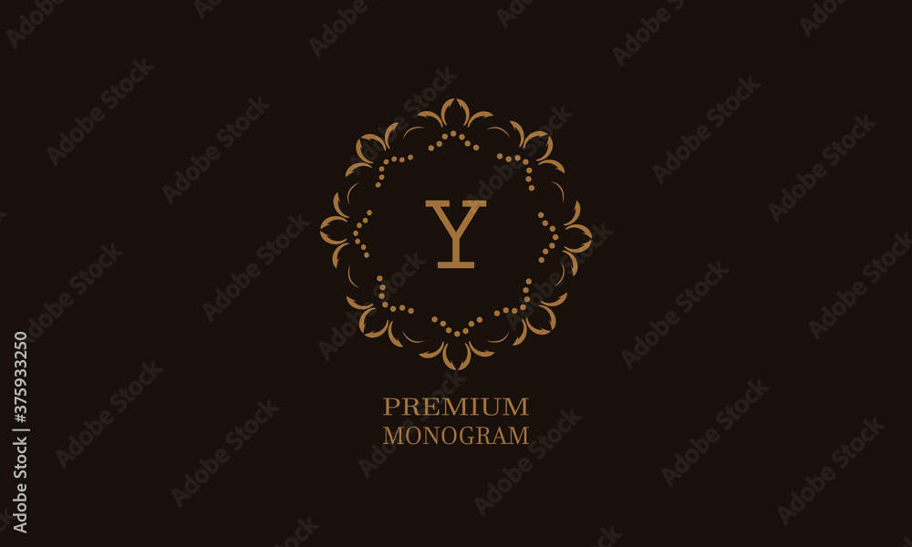 Luxury monogram design with the letter of the alphabet Y. Elegant logo of the emblem of a restaurant, hotel, business. Can be used for invitations, booklets, postcards.