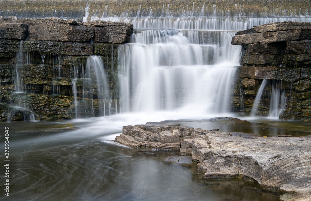 Fast moving water falls on a sunny day Fast moving water falls on a sunny day