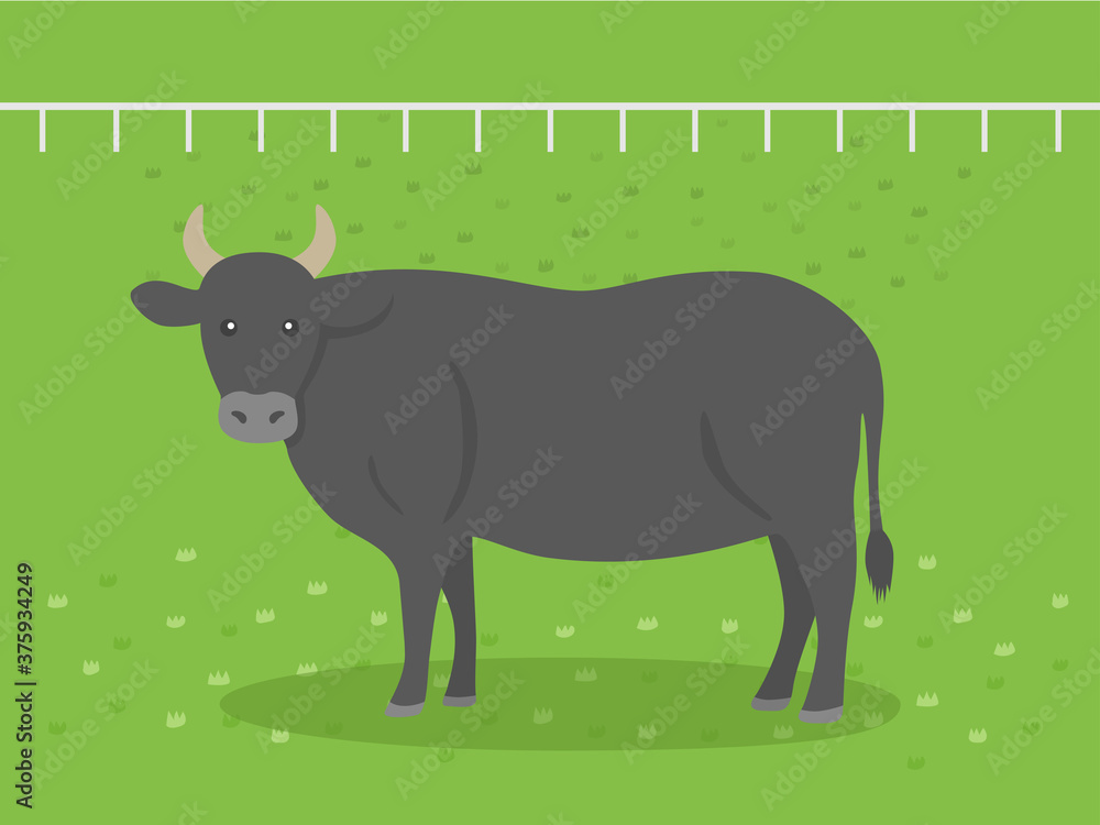 Obraz premium 牧場にいる牛のイラスト