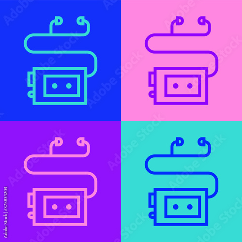 Pop art line Museum audio guide icon isolated on color background. Headphones for excursions. Vector.