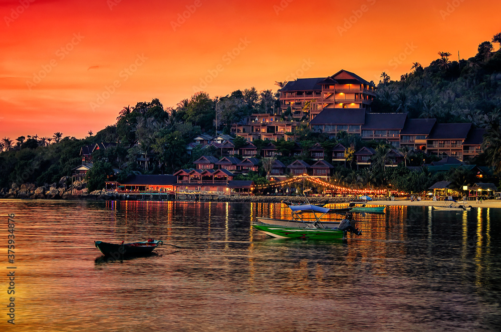 Beautiful evening at Ko Phangan island in Thailand