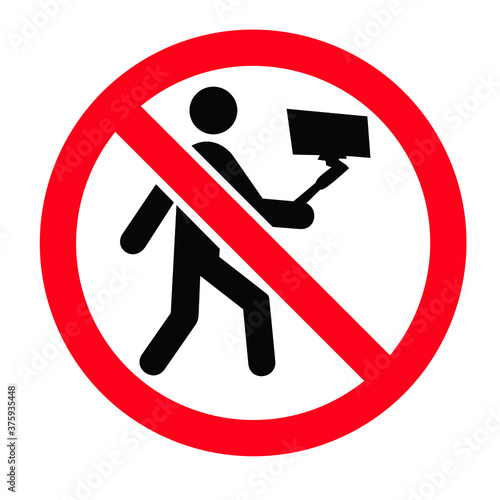 No Selfies Day. Stop no Selfie stick sign. Forbid No camera zone or photo prohibition signs. Do not with mobile phone camera, smartphone tablet a family portrait area. Self pictures not allowed