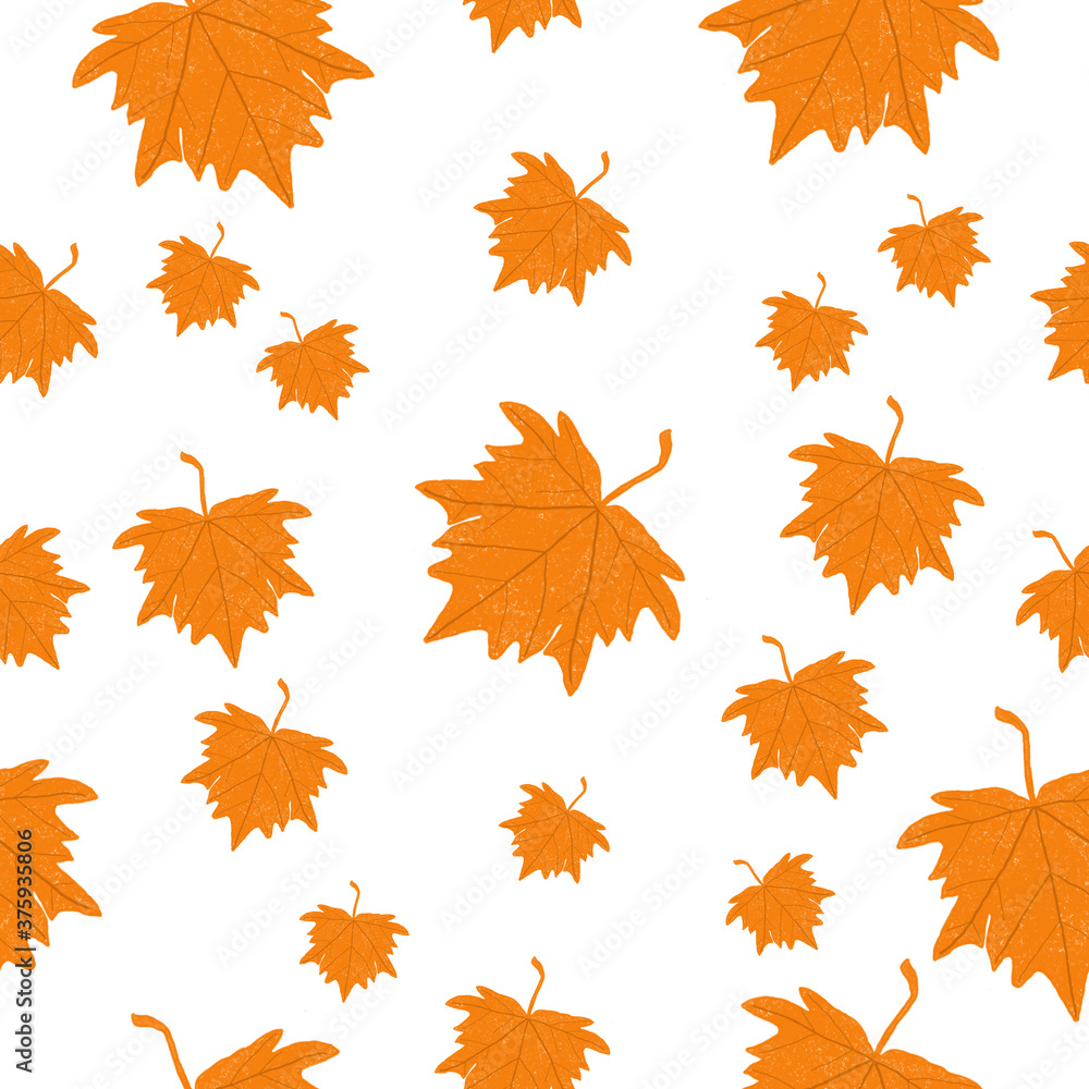 seamless pattern with orange maple leaves on a white background