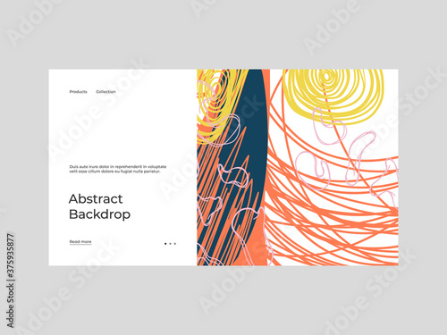 Abstract homepage illustration. Colorful lines, spots, dots and paint strokes. Decorative backdrop. Hand drawn texture, elements and shapes. Eps10 vector. 