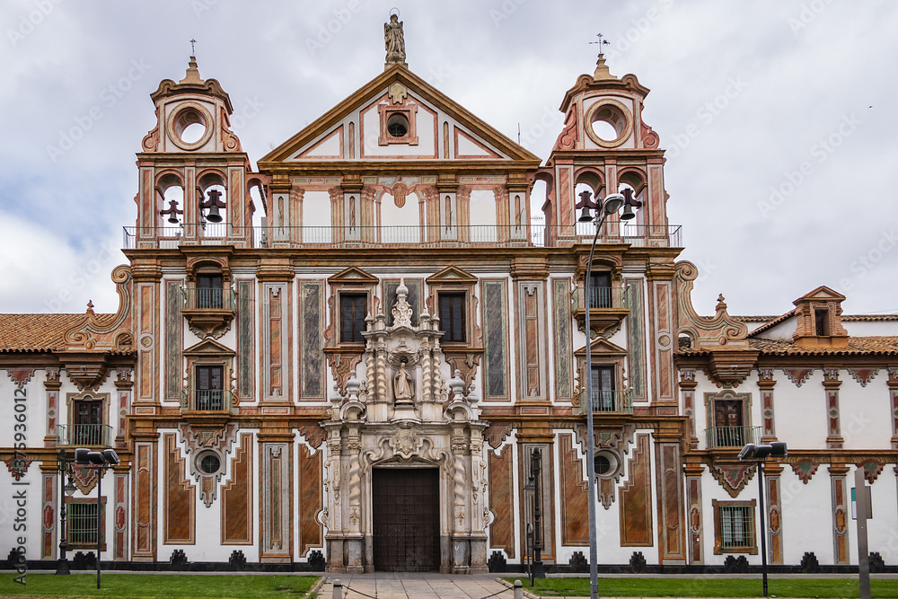 View of Baroque Palacio de la Merced in Cordoba Plaza de Colon. Palacio de la Merced built in XVIII century; it was monastery of Mercedarian monks. Andalusia, Cordoba, Spain.