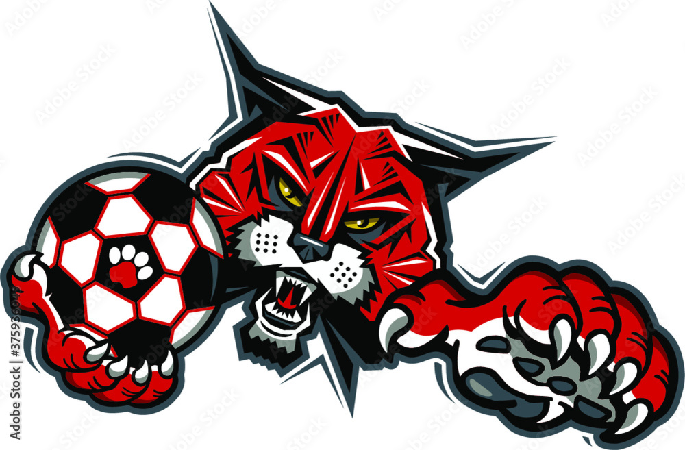 wildcat soccer team mascot holding ball for school, college or league wildcat soccer team mascot holding ball for school, college or league