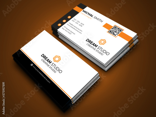 Orange black white color combination vector business card  