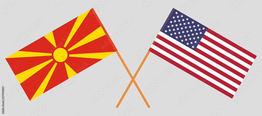 Crossed flags of North Macedonia and the USA