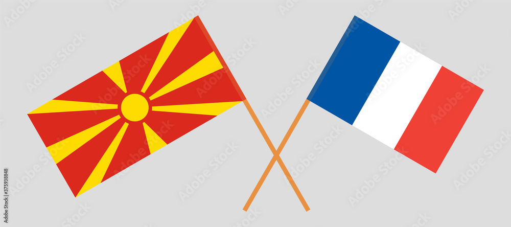 Crossed flags of North Macedonia and France Crossed flags of North Macedonia and France