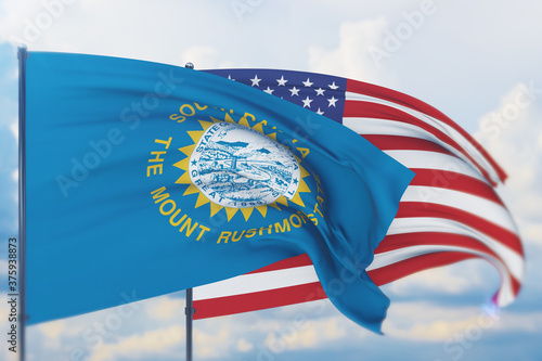 State of South Dakota flag. 3D illustration, flags of the U.S. states and territories