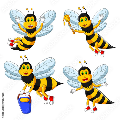 Bee cartoon collection set. Vector illustration