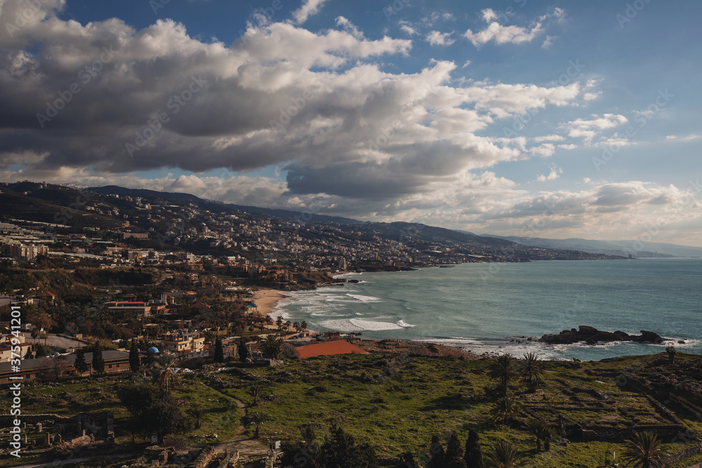 Beirut Panoramic View. Exposure of Beirut (Lebanon) from an high angle view at the sea and city
