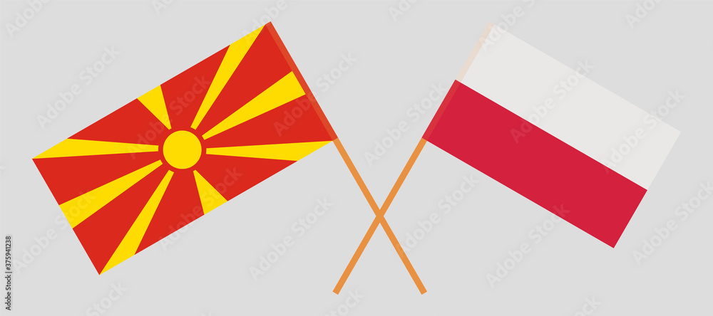 Crossed flags of North Macedonia and Poland