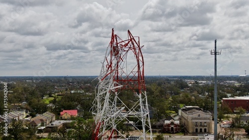KPLC tower bent in Hurricane Laura