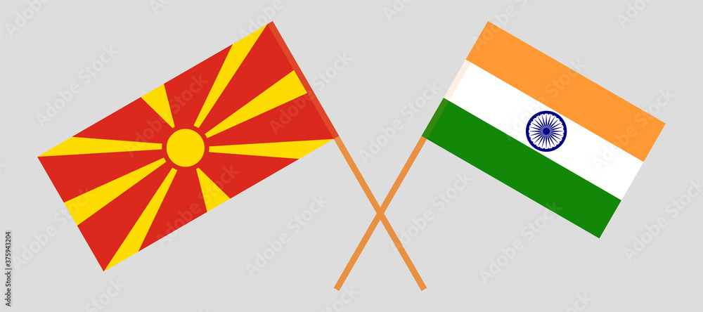 Crossed flags of North Macedonia and India Crossed flags of North Macedonia and India