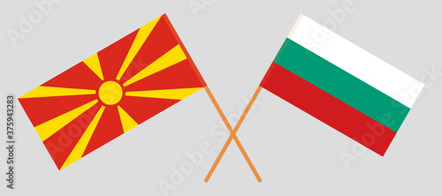 Crossed flags of North Macedonia and Bulgaria