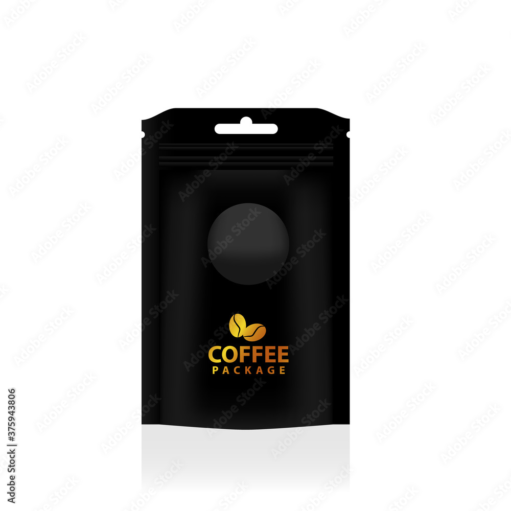 Blank foil coffee packaging mockup design isolated on white background Blank foil coffee packaging mockup design isolated on white background
