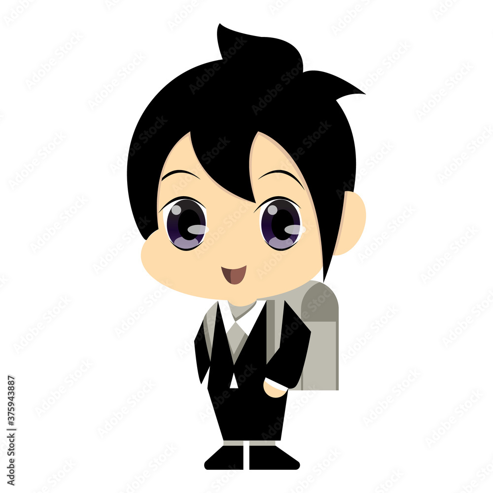 Student chibi boy illustration with black uniform Student chibi boy illustration with black uniform