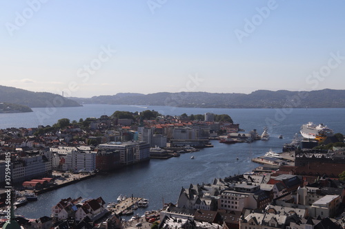 Bergen, Norway - view of the harbor & fiords in the background