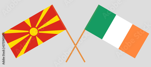 Crossed flags of North Macedonia and Ireland