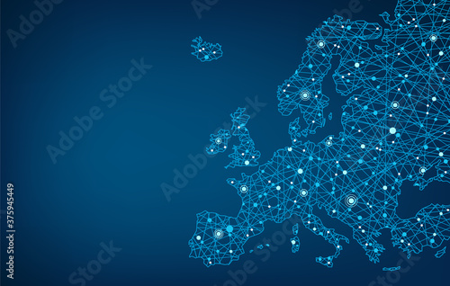 Connected map of Europe vector illustration background  – European Union concept: cooperation, technology, digitalization, future