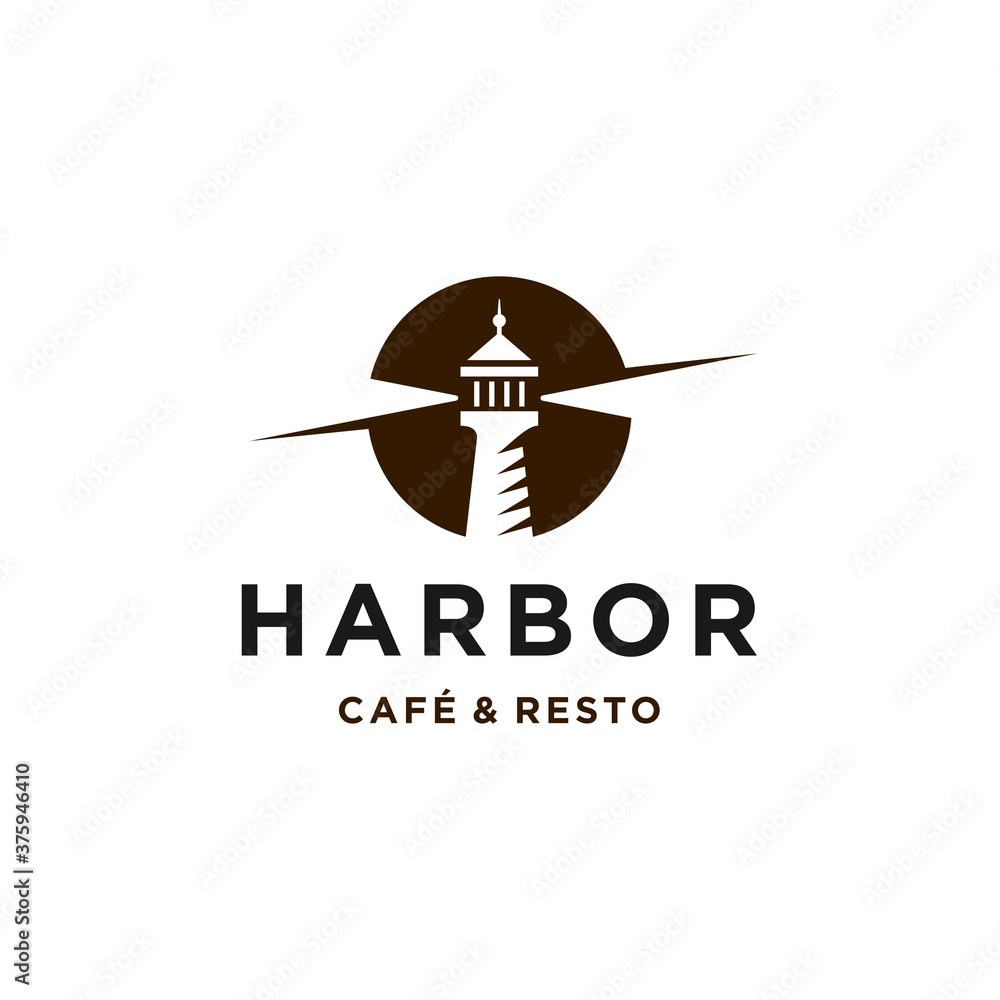 lighthouse beacon searchlight harbor logo design in trendy linear line icon style for a cafe business and restaurant lighthouse beacon searchlight harbor logo design in trendy linear line icon style for a cafe business and restaurant
