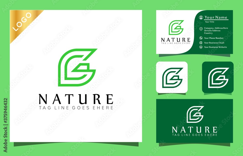 Letter G Nature Green Leaf logo design inspiration vector illustration with line art style,  fashion, cosmetic, modern company icon business card
