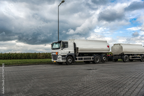 Obraz na płótnie fuel truck at gas station, delivery of dangerous goods w salonie