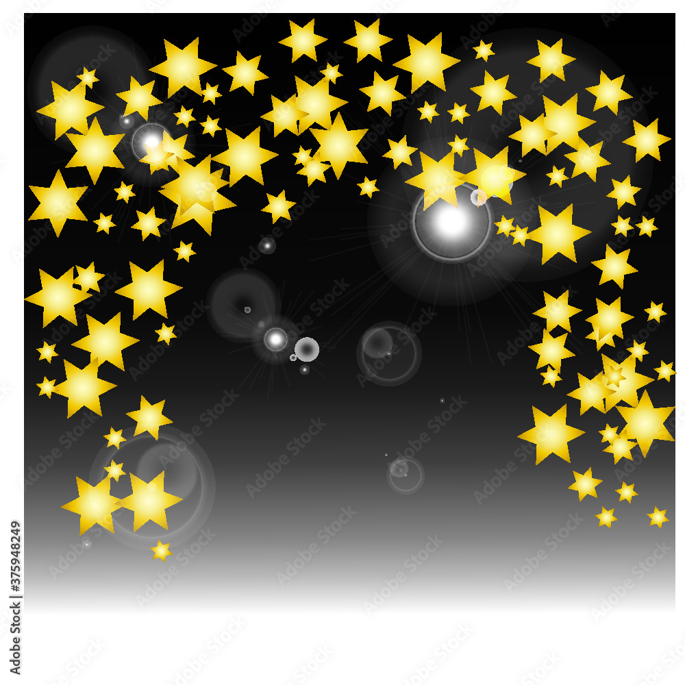 gold stars in bulk on a black background with a lens flare. great background for congratulations