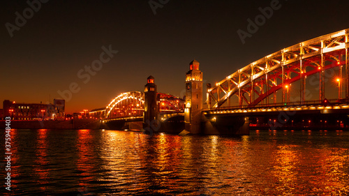 Bridge of Peter Great in Saint-Petersburg  Russia. Night view.