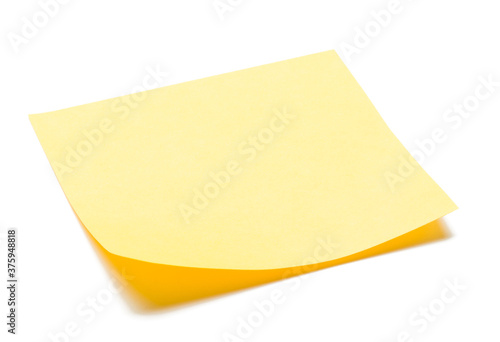 Yellow sticky note reminder isolated on white background