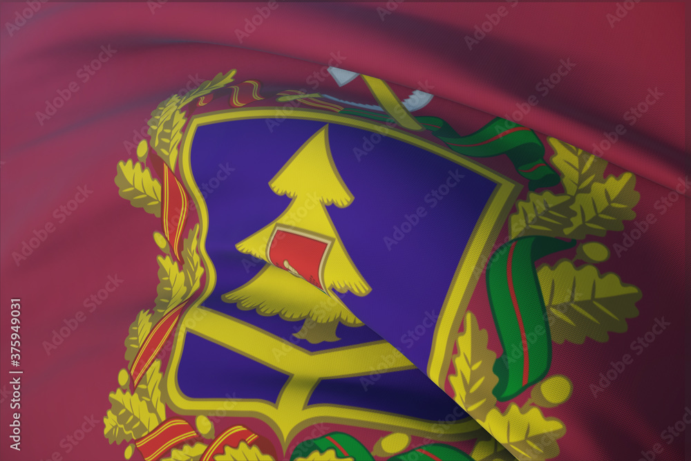 Flag of Bryansk Oblast. 3D illustration close-up flag background. Flags of the federal subjects of Russia.