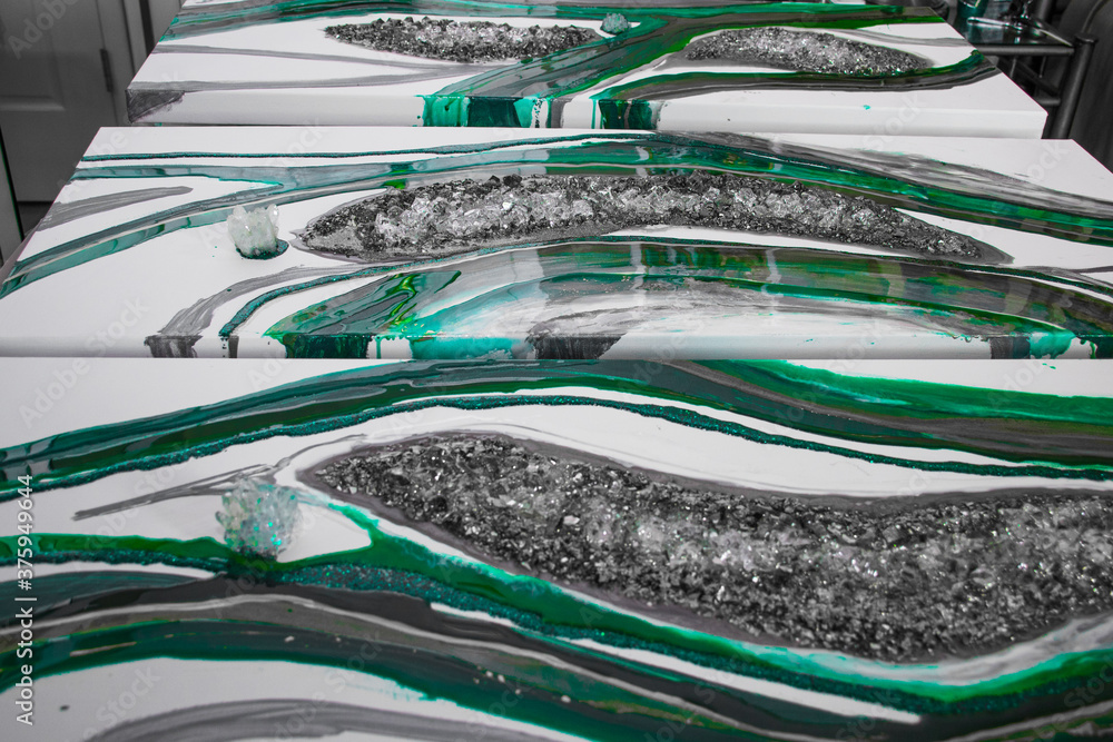 original emerald resin geode abstract art by resin artist