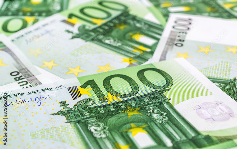 Financial background of one hundred euro banknotes. Financial background of one hundred euro banknotes.