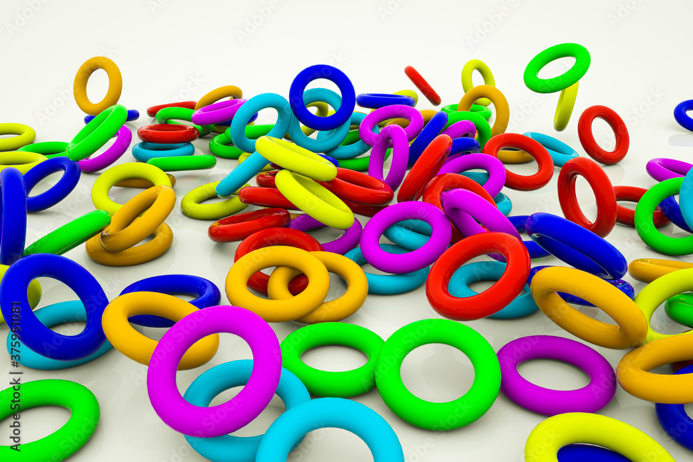 Fototapeta premium multicolored three-dimensional rings of a torus on a white background. 3d render illustration