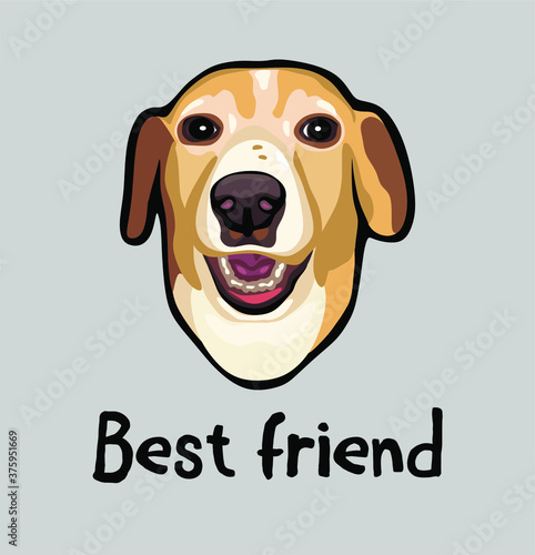 Dog.Vector face portrait drawing illustration of the head muzzle of a Golden Labrador pet dog isolated on grey background.Man's best friend.Sticker.Print design.