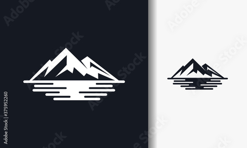 silhouette of mountain river logo